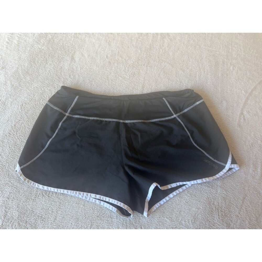 Reebok Women's Black/White Solid Knit Athletic Activewear Running Shorts L